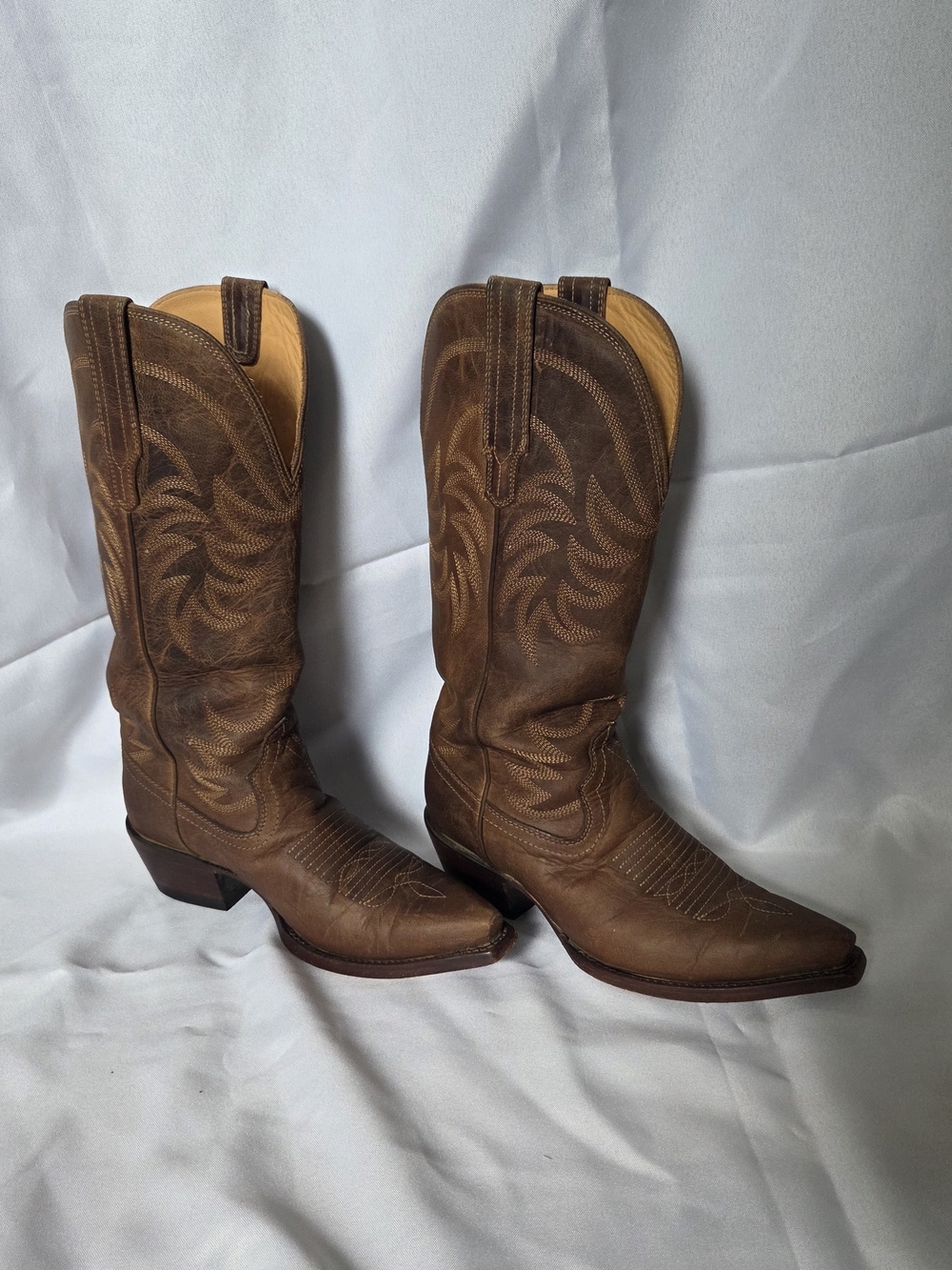 Tecovas Brown Leather Western Cowboy Boots with Embroidered Shaft